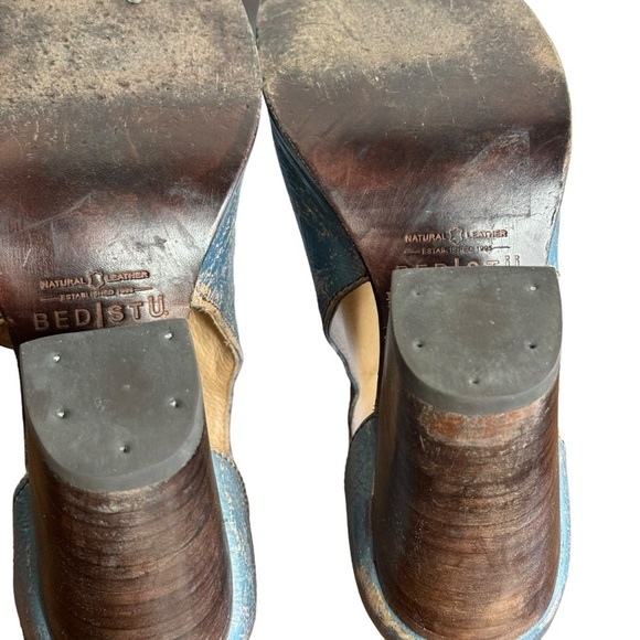 Bed Stu blue Olena zip front peep toe block heels SZ. 6 - Picture 13 of 15
